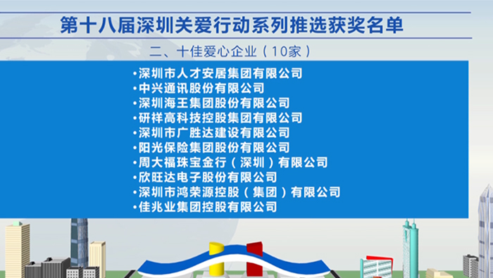 2021年，bat365官网登录入口集团荣获深圳“十佳爱心企业”荣誉称号